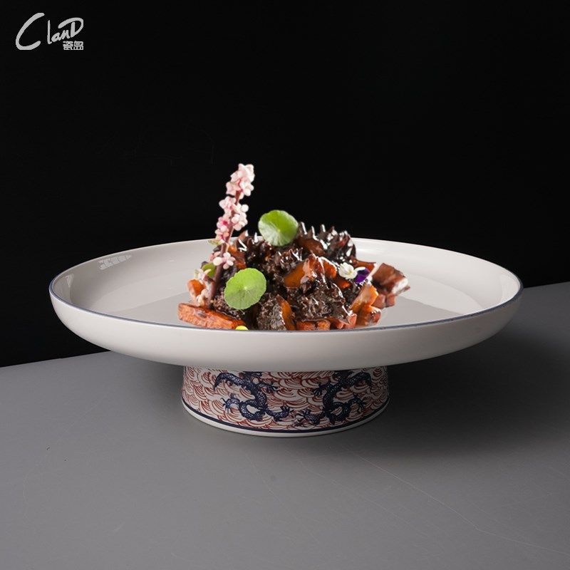 高级餐厅酒店龙纹高脚盘s意境菜盘点心水果盘特色菜展示盘陶瓷餐,餐饮具,盘,淘宝优惠券,粉丝福利购,淘宝优惠卷
