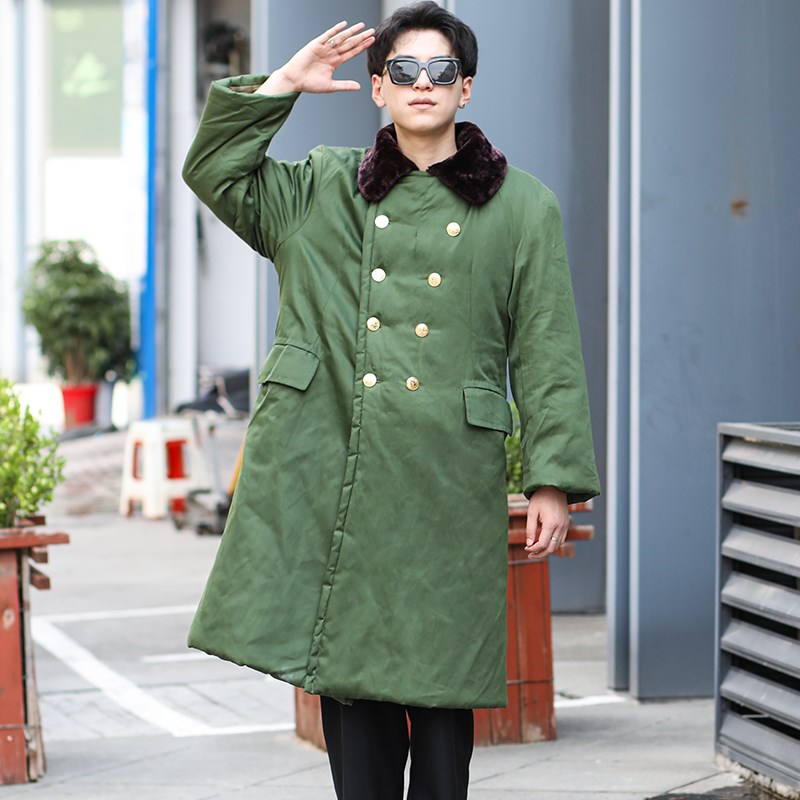 新款军大大衣男女款冬季加厚东北老E式军棉绿大衣棉袄冷库防寒棉