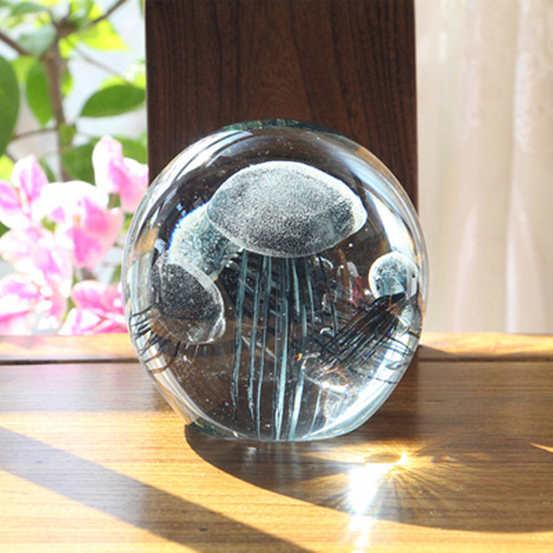 博山琉璃夜光水母球乔迁装u饰办公室客厅玄关酒柜摆件送礼品纪念
