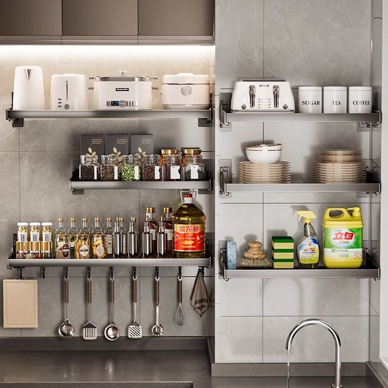 厨房微波炉架子置物架壁挂式免打孔放烤箱家用上墙支架Z多功能收