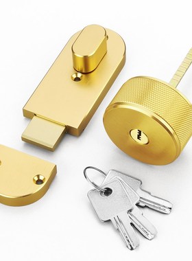 公共卫生间隔断五金配件黑色带钥匙门锁J枪灰色厕所插销锁金色锁