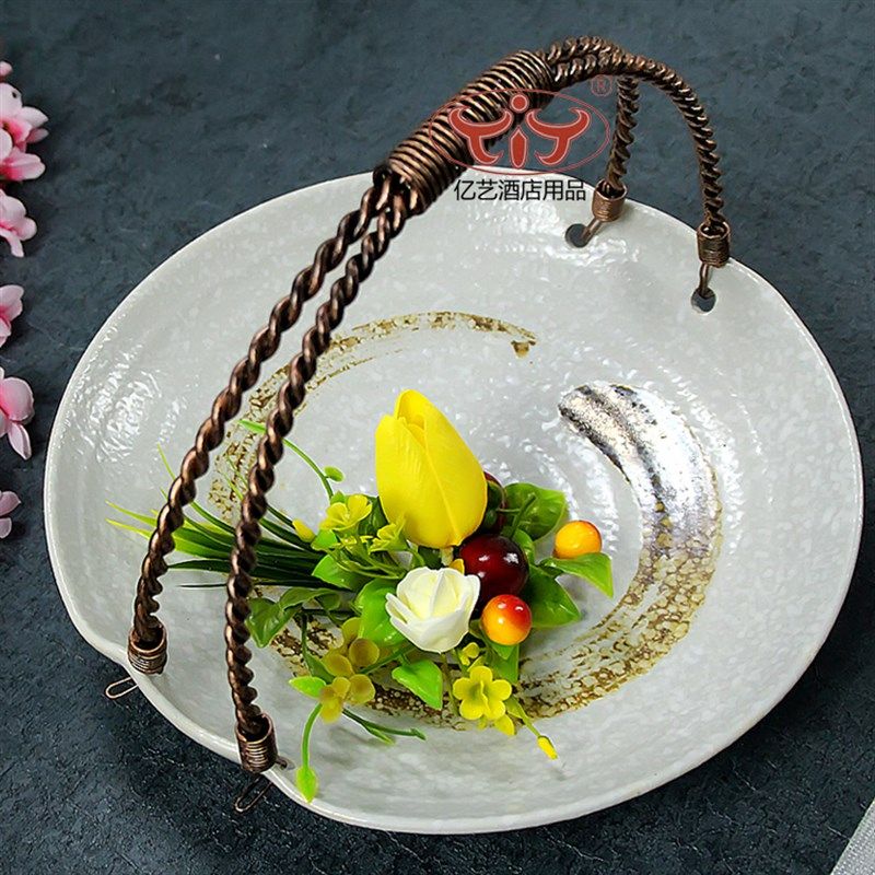 酒店用品意境菜餐具异型餐具创意菜盘陶瓷手提铁艺V瓷盘点心盘菜,餐饮具,盘,淘宝优惠券,粉丝福利购,淘宝优惠卷
