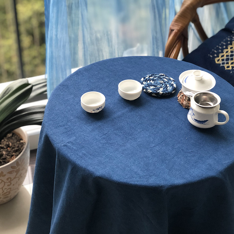 植染时蓝植物靛蓝手工染色棉麻厚暗纹桌布餐厅装饰长桌Z圆桌布盖,居家布艺,桌布,淘宝优惠券,粉丝福利购,淘宝优惠卷