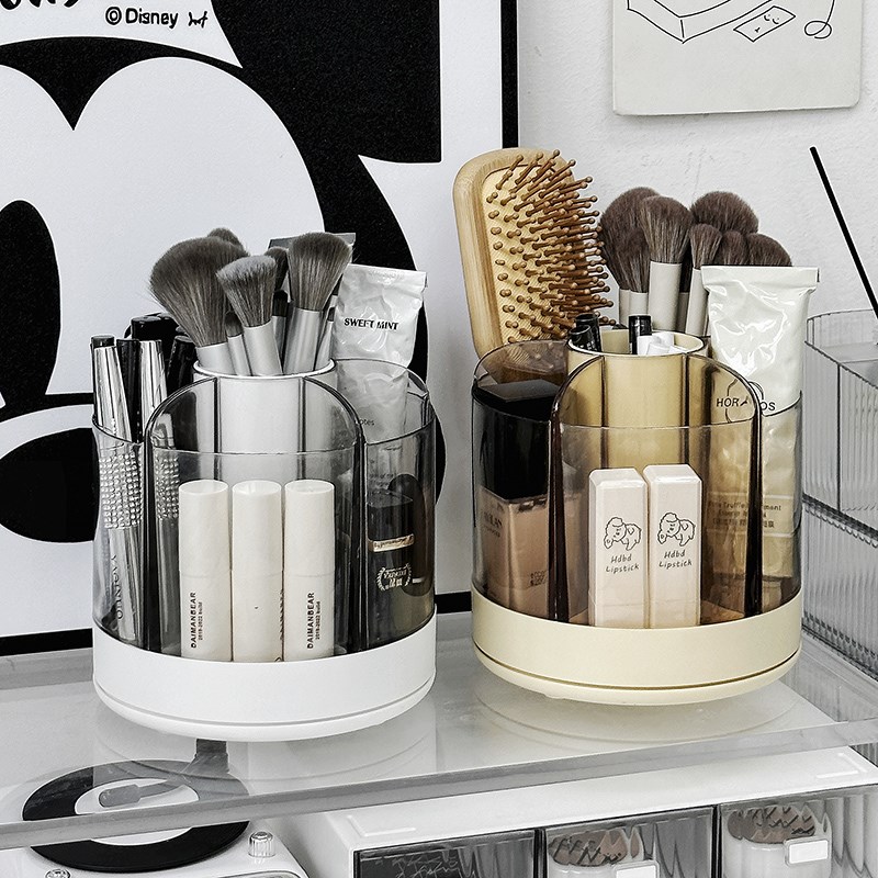 旋转化收纳筒桌面化妆刷化妆品y口红笔筒梳妆台家用透明分格收纳