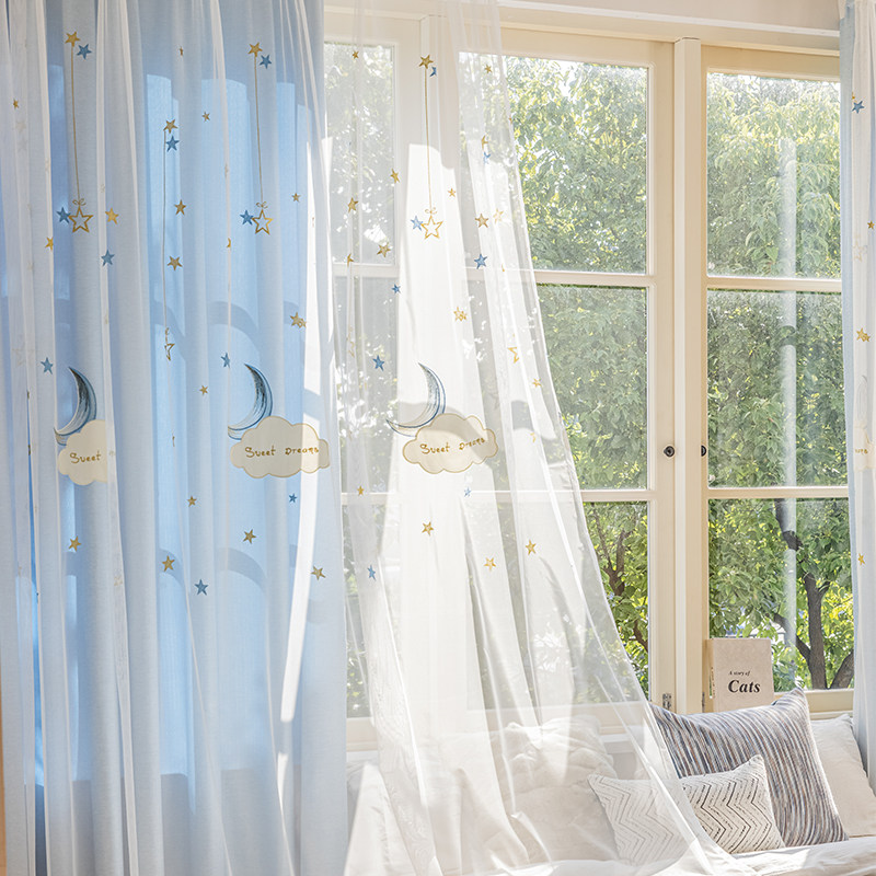 双层窗帘梦幻轻奢儿童房纱帘202B2新款卧室客厅布纱一体遮光白蕾