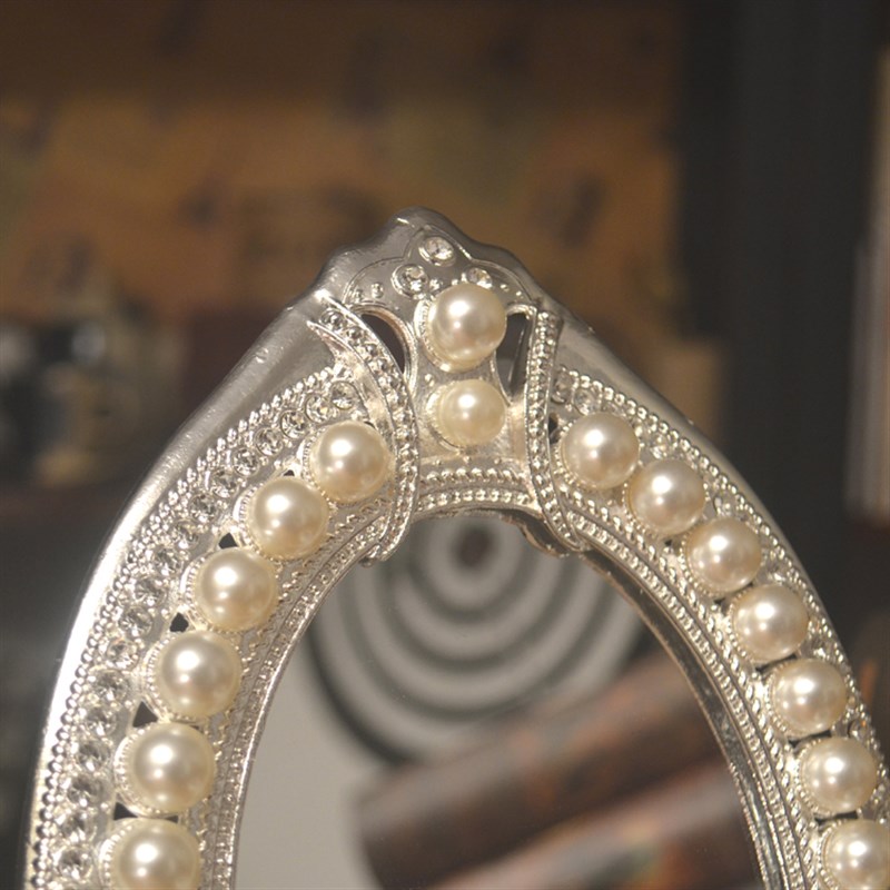 欧式单面b镜银色西洋梳妆镜子台式珍珠化妆椭圆镜面创意情人节礼