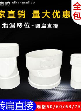 PVC排水异径直接50 63 75 110变径圆转变扁直接下水椭圆扁管45°