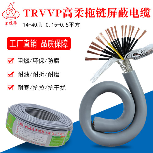 高柔屏蔽拖链电缆线TRVVP 16 20 24 30 40芯国标耐油耐弯折信号线