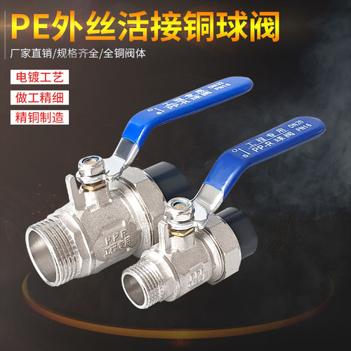 PE外丝铜球阀水阀开关闸阀202532热熔焊接阀门4 6分1寸热溶阀外牙