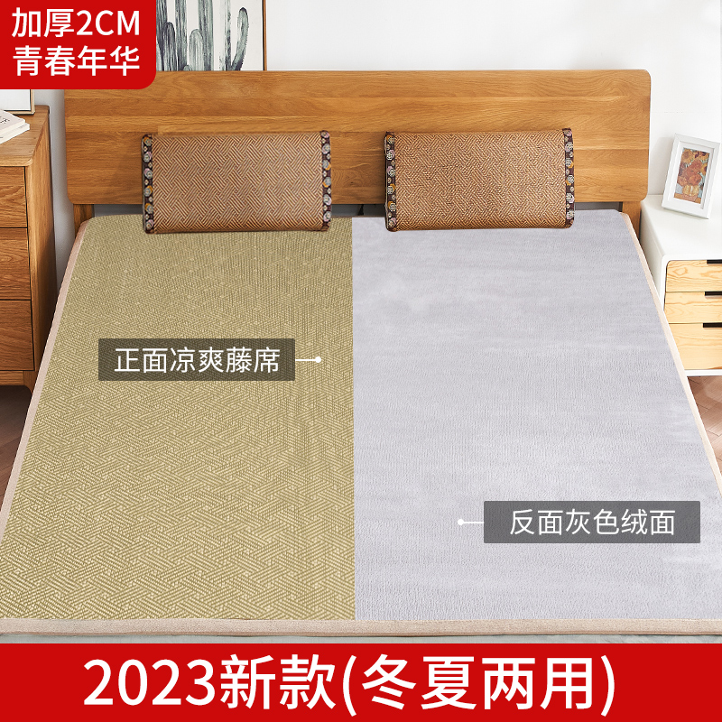双面加厚冰丝凉席床垫客厅藤席爬行垫卧室床边冬夏两用Z榻榻米垫