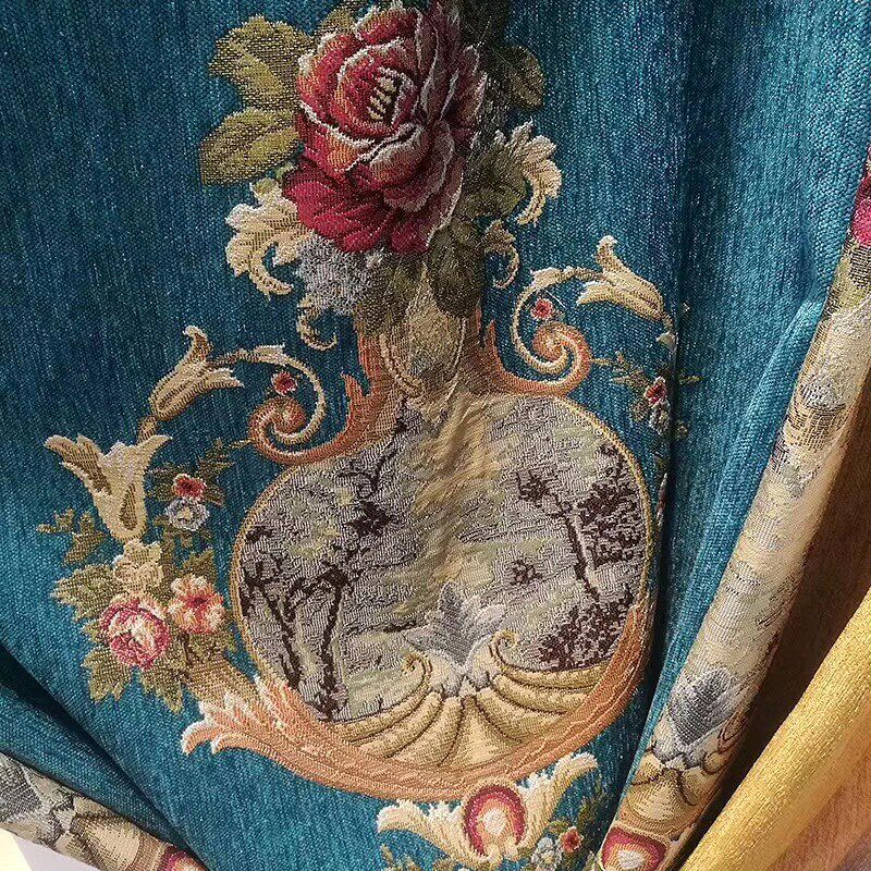 高档奢华雪尼尔提花欧式美式窗帘绣花纱帘窗幔帘R头别墅客厅卧室