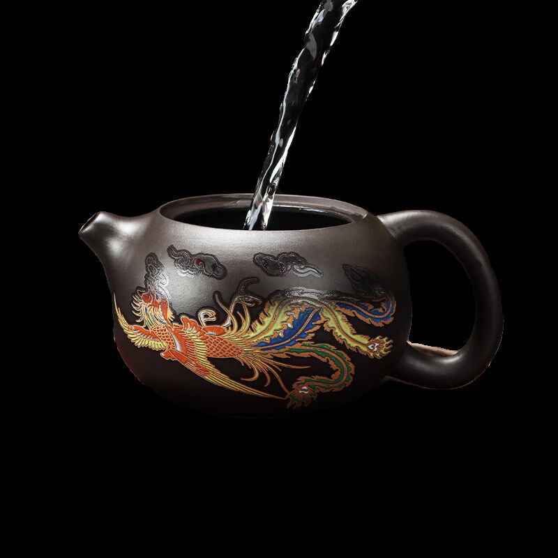 国潮风紫砂茶壶i西施壶变色贴花一壶两杯家用宿舍办公室泡茶喝茶