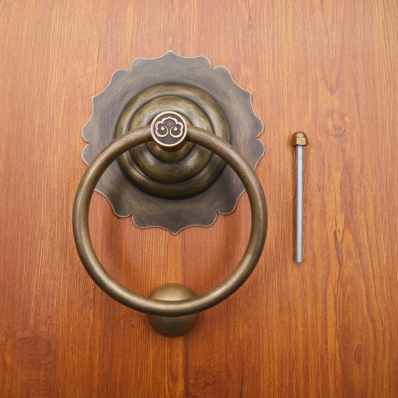 纯铜仿古中式门环明装复古把手大门拉手黄L铜中式拉环圆形焊接一