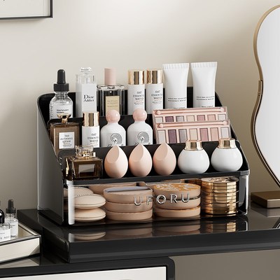 ins风化妆品收纳盒阶梯式桌面眼影粉饼置物架R梳妆台护肤品收纳箱