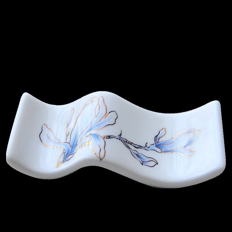 一级骨瓷放双筷子架托5个装公筷勺架子小托陶O瓷酒店专用筷架兰花