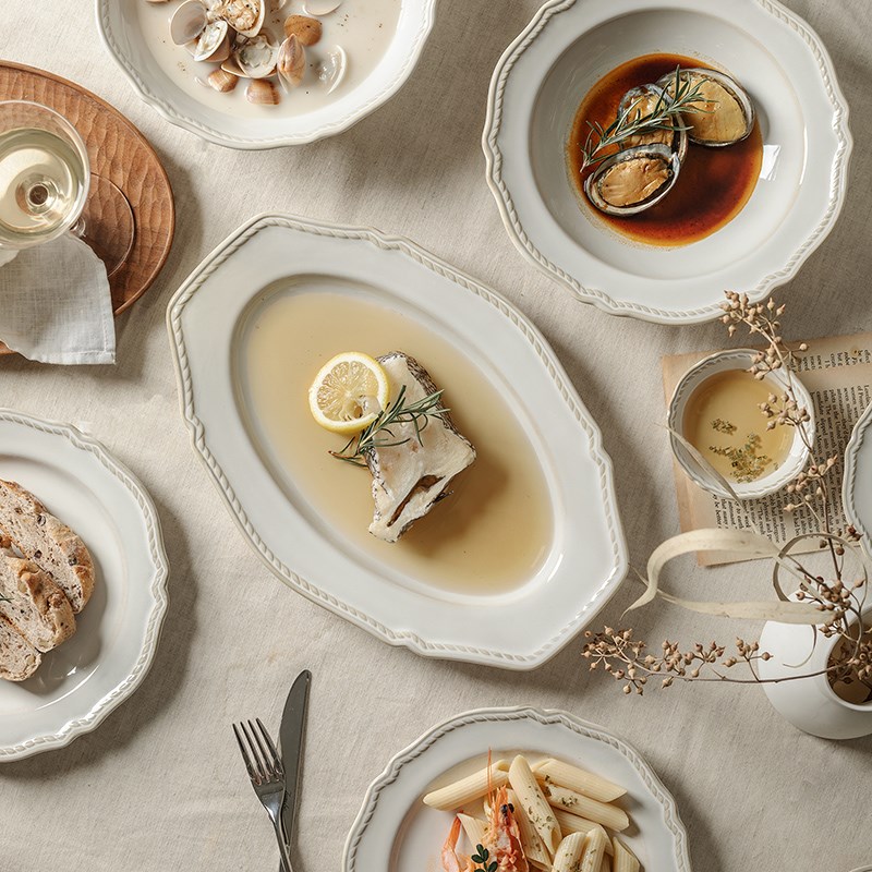 日式深盘子菜盘家用碗碟特别好看的一人食餐具套装inXs风碟子鱼盘