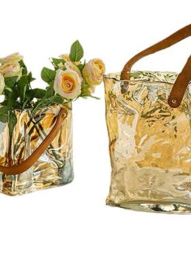 花时间半培夏》小红书轻奢手提玻璃花瓶鱼《31516缸鲜花绿植水包