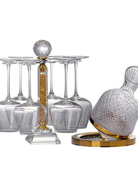 奢华高色水晶红酒杯杯架套金装旋转醒酒器家用一套0157葡萄酒端脚