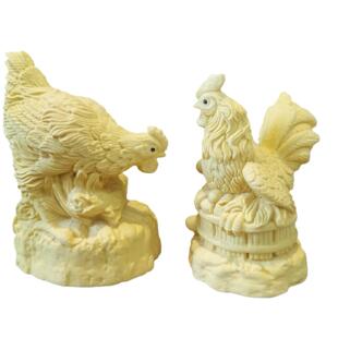 黄杨木公鸡雕母鸡一对摆件意文生创202-6-9肖玩鸡家居装饰品桌面