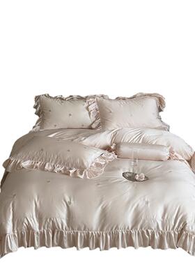 式少女心公笠主精风爱心刺绣兰天丝棉四件套YJJ25091凉感丝滑被法