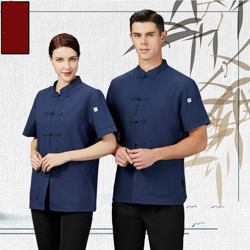 速发厨中工作服男师式厅餐火锅饭店复古中国风厨师棉麻上班春夏装