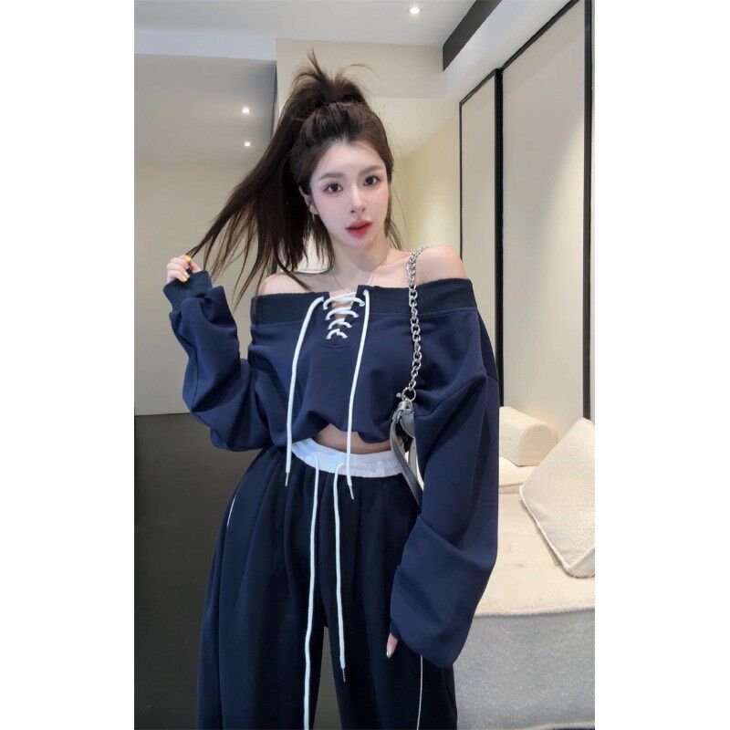 速发娜衣2百24韩版设计感小众绑带短款卫娜时尚宽松0搭长袖上衣