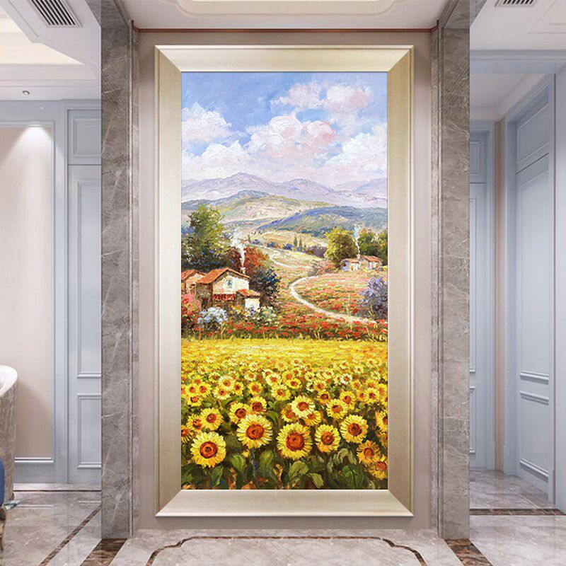 速发手绘油画玄关装饰画竖版走廊过道挂画壁画田园风景现代简约向