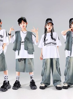 速发少儿街舞演出服士孩嘻哈牛仔套装o儿hiph少p走秀孩爵男舞服装