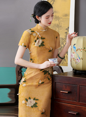 速发民国旗袍2025新上年轻老款考旗开夏高考送海中考黄色改良妈妈