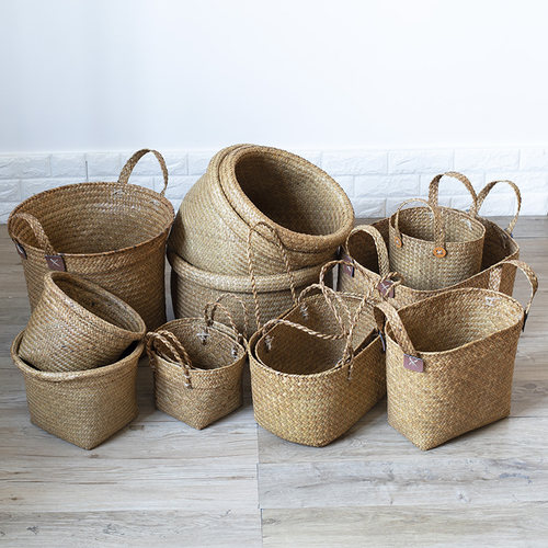 速发桂味收源纳收手工草编织脏衣篮储物整理篮纳盒桌面杂物筐手提