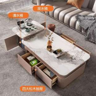 现代简约家用小户型储物地柜 轻奢岩板落地高端电视柜茶几组合意式