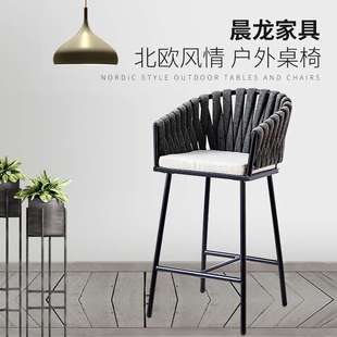 酒店餐厅酒吧高脚凳家用编织椅子 高脚休闲餐椅布艺高脚吧椅个性