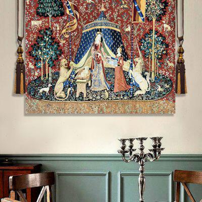 比利时挂毯中世纪独角兽系列壁毯家居布艺软装沙发背景挂画贵妇人