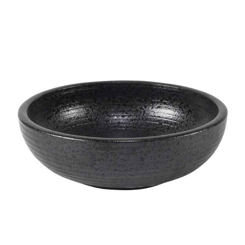 墨黑瓷螺纹碗花器禅复古中式插花器皿日式意花陶花盘剑山插花EQA