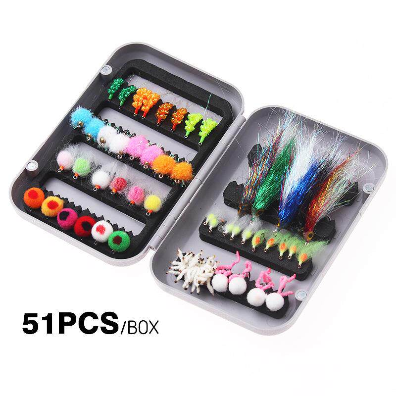 51/90只套装仿生飞蝇钩毛球钩鱼卵钩若虫钩多款式仿生饵鱼钩
