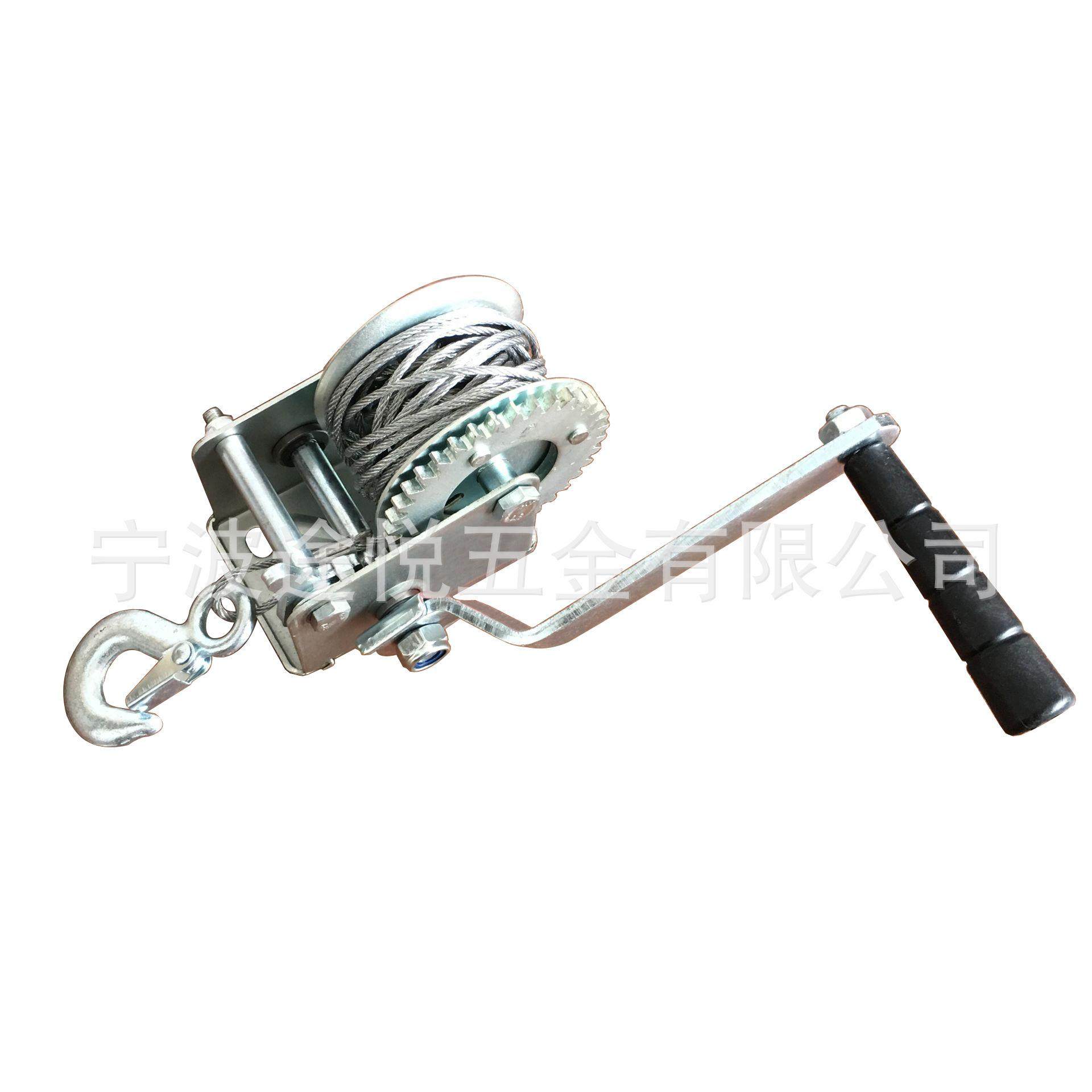 厂家供应600LBS钢丝绳手摇绞车船用手动绞盘钢丝绳拖车绞盘