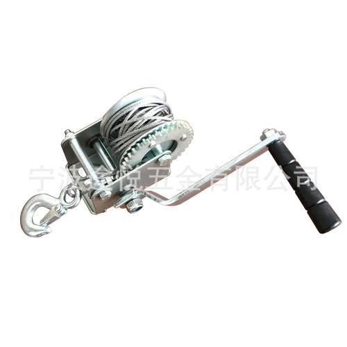 厂家供应600LBS钢丝绳手摇绞车船用手动绞盘钢丝绳拖车绞盘