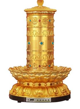 藏族转经简合金电动转金轮莲花底座转金筒家用带灯光桌面摆件