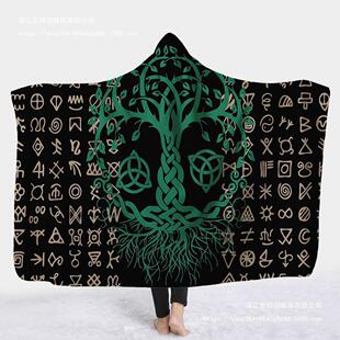欧美新款北欧海盗维京人毛毯魔法帽毯儿童毯午睡毯连帽毯斗篷