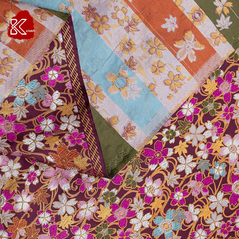 日出口本AJL和风布料西阵织金襕织蔓地锦缎衣服和服白色流水花纹