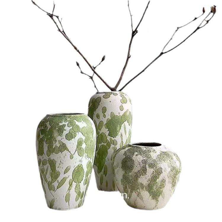 瓶摆件插花高品陶瓷景ali-7851德镇新中式复古古陶花罐中质干花侘