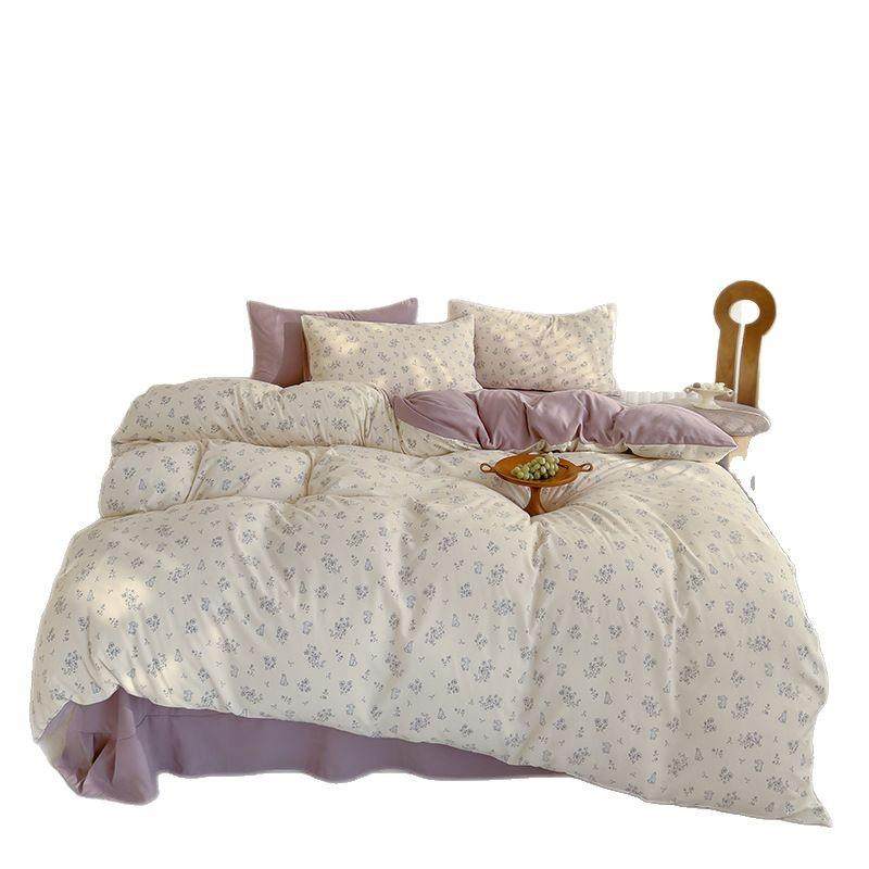 针织棉双层纱四件套新款小碎花床上用品学生床单被套三件套4