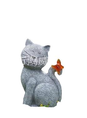 新款25cm超大猫咪蝴蝶雕像摆件太阳能led发光户外庭院花园