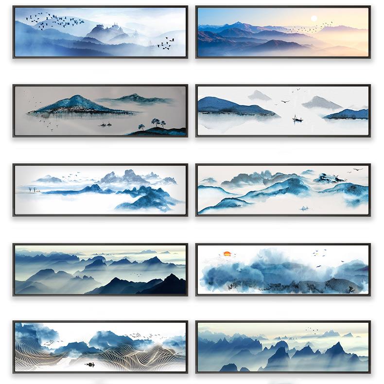 主卧室床头装饰画新中式客厅沙发背景墙挂画房间茶室禅意山水画