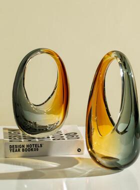 欧式轻奢焦糖琥珀渐变提包花瓶琉璃手工餐桌电视柜家居厚重玻璃花