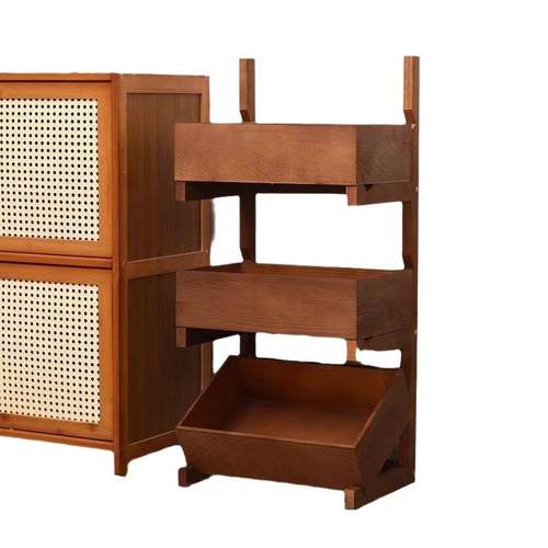 全实木多层收纳置物架家用客厅厨房蔬菜零食展示收纳木质置物架