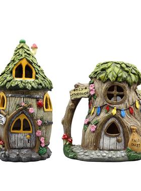 太阳能树脂摆件创意花房子造型户外防水草坪灯树脂摆件庭院灯