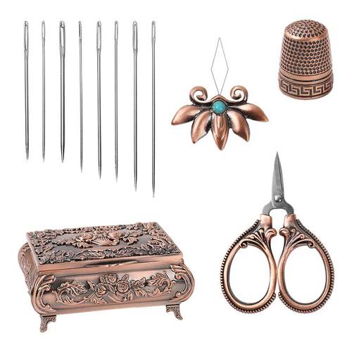 复古磁吸针线全套收纳盒高档家用手工缝补工具精美针线剪刀套装