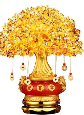 现货速发黄水晶发财树招财树摆件摇钱树电视柜装饰家居开业客厅聚