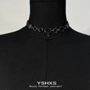 黑色芒星皮革项链暗黑choker小众枪黑链条颈链拼接设计感项圈